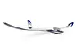 E-Flite Night Radian 2.0m RC glider plane in white with blue and black accents, shown from a side profile against a white background.