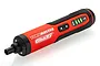 Team Corally Torq Master 3.6V cordless screwdriver in red and black with LED indicators and a hex bit holder.