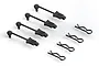 Four black rubber body pin retainers and four matching black metal body clips arranged on a white background.