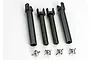 Traxxas splined half long shaft set including four black plastic driveshaft components and four metal universal joint crosses on a white background.