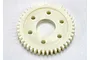 A white plastic 43-tooth spur gear for Traxxas RC vehicles, shown from a top-down perspective against a plain background.