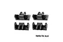 Four black GPM Racing aluminium lower shock mounts arranged in a grid against a white background.