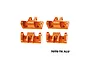 Four orange anodized aluminium lower shock mounts by GPM Racing, shown from different angles on a white background.