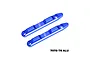 Two blue anodized aluminium roof guard rails for RC cars by GPM Racing, featuring mounting holes and engraved branding.