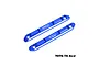 A pair of blue anodized aluminium roof guard rails for an RC car, featuring GPM Racing branding and mounting holes.