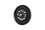 A black GPM Racing 50T 1Mod spur gear for RC cars, featuring a central hub and four mounting holes, isolated on a white background.