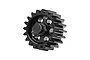 A black GPM Racing 20T 1.5Mod idler gear for RC vehicles, featuring a central hub and weight-reduction holes.