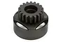A black metal 18-tooth clutch bell for an RC nitro engine, shown from a top-down angle against a white background.
