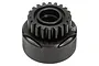 A black metal 20-tooth clutch bell for an RC nitro engine, showing the gear teeth and side vents against a white background.