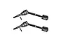 Two black GPM Racing front CVD driveshafts with threaded ends and small pins, isolated on a white background.