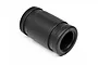 A black rubber exhaust joiner for HPI nitro RC engines, shown from an angled perspective against a white background.
