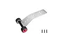 GPM Racing stainless steel wheelie bar for RC cars with red anodized wheel caps and three included mounting screws.