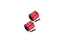 Two red anodized aluminium RC wheel hex adapters with 12.5mm laser-etched markings, accompanied by two flat-head screws on a white background.