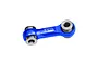 A blue anodized aluminium steering drag link for RC cars by GPM Racing, featuring silver metal bushings at both ends.