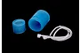 Blue silicone exhaust joiner and two zip ties for an RC nitro engine on a black background.
