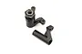 Kyosho servo saver assembly components, including a black plastic steering arm and a pre-assembled servo saver unit with a metal nut.