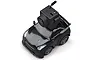 A small black 1/64 scale RC car with a mounted FPV camera on its roof, isolated on a white background.