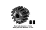 A black GPM Racing 15T 0.8 module pinion gear with two grub screws on a white background, showing gear specifications.