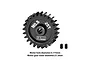 A black GPM Racing 25T 0.8 module pinion gear with two small grub screws, shown against a plain white background.