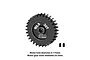 A black GPM Racing 30T 0.8 module pinion gear with two grub screws on a white background.