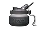 Iwata Universal Airbrush Spray Out Pot with a black lid, translucent container, and a metal airbrush holder stand.
