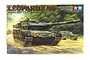 Tamiya 1/35 scale Leopard 2 A6 Main Battle Tank plastic model kit box art showing a camouflaged tank in a forest setting.