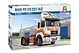 Italeri 1/24 scale MAN F8 19.321 4x2 truck model kit box showing a finished model of a white and red truck in front of an industrial building.