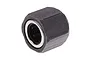 A close-up studio shot of a black metal one-way bearing with a hexagonal outer profile for an RC nitro engine.