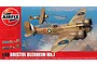 Airfix 1/48 scale Bristol Blenheim Mk.I plastic model kit box art showing the bomber in flight over a coastline with smaller biplanes.