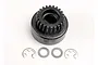 A black Traxxas 22T clutch bell for nitro RC engines, shown with two E-clips and two washers on a white background.