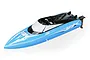 A blue UDI Skater RC speed boat viewed from a high angle against a plain white background.