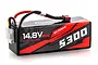 Gens Ace 14.8V 5300mAh 60C hard case LiPo battery with Dean connector and balance lead on a white background.
