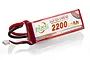 NXE Super-Nano 2200mAh 40C LiPo battery pack with red casing and black and red power wires.