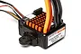 Spektrum Firma Lite 40A brushed electronic speed controller with orange heatsink and attached wiring, viewed from a high angle.