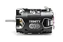 Trinity 21.5T sensored brushless motor for RC cars, featuring a black anodized aluminum casing with silver engraved branding.