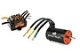 Spektrum Firma brushless motor and Smart ESC combo unit featuring black and orange metal construction with pre-soldered bullet connectors.