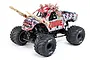 Losi Mini LMT Zombie Monster Jam RC truck with zombie-themed body, BKT tires, and realistic zombie arm and hair details on a white background.