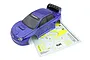 A blue Kyosho 1/10 scale Subaru Impreza WRC 2006 RC car body shell with a matching decal sheet on a white background.
