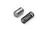 A small metal starting pin and a matching coil spring for an RC engine, isolated on a white background.