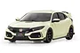 Kyosho Mini-Z Honda Civic Type R pre-painted body shell in white, featuring black wheels and detailed trim on a white background.