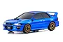 Kyosho Mini-Z Subaru Impreza 22B-STi 60th Anniversary Limited Edition body shell in chrome blue with gold wheels.