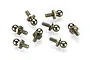 Eight silver-coloured metal shock pivot studs for RC cars arranged on a white background.