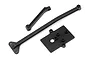 HPI Apache chassis stiffener set including three black molded plastic components on a white background.