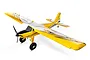 E-Flite Super Timber 1.7m RC plane in yellow, white, and black livery, shown from a high-angle front three-quarter view against a white background.