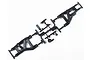 A black plastic Tamiya RC suspension arm parts tree on a white background.