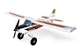 E-Flite Night Timber X Evolution 1.2m RC plane in white with orange and black trim, featuring large tundra-style wheels and a high-wing design.
