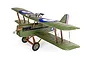 E-Flite S.E.5a RC biplane model in olive green with British roundels and a machine gun mounted on the top wing.