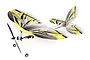 E-Flite UMX Night Vapor RC plane with yellow, black, and grey geometric wing patterns on a white background.