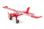 E-Flite Micro Draco RC plane in bright red with silver accents, shown from a high-angle rear perspective against a white background.