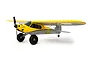 A studio shot of the HobbyZone Carbon Cub S 2 RC plane, featuring a yellow and silver colour scheme with large tundra-style wheels.